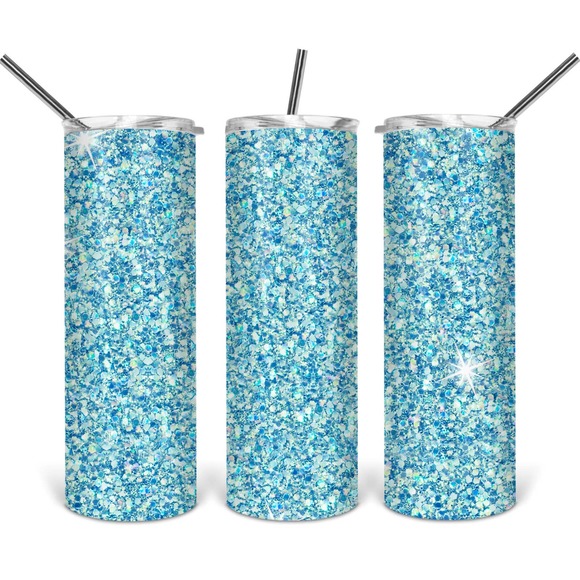 Blue Glitter Print Sublimated Stainless Steel Double Wall Tumbler 20 oz - Picture 1 of 5